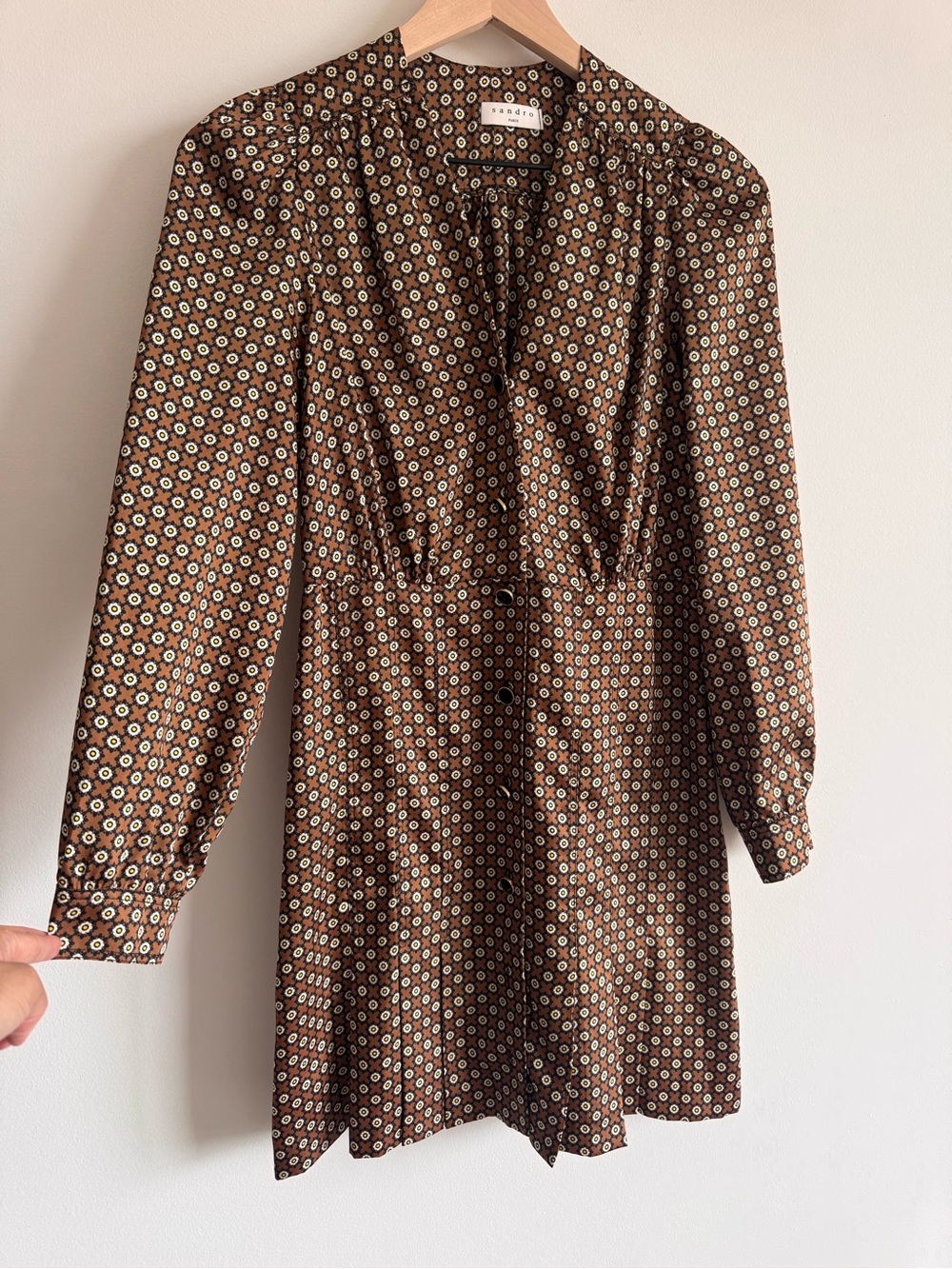 Sandro | Bruns Perrine Printed Satin Button-Front Mini Dress ~ US 4 - Picture 10 of 12
